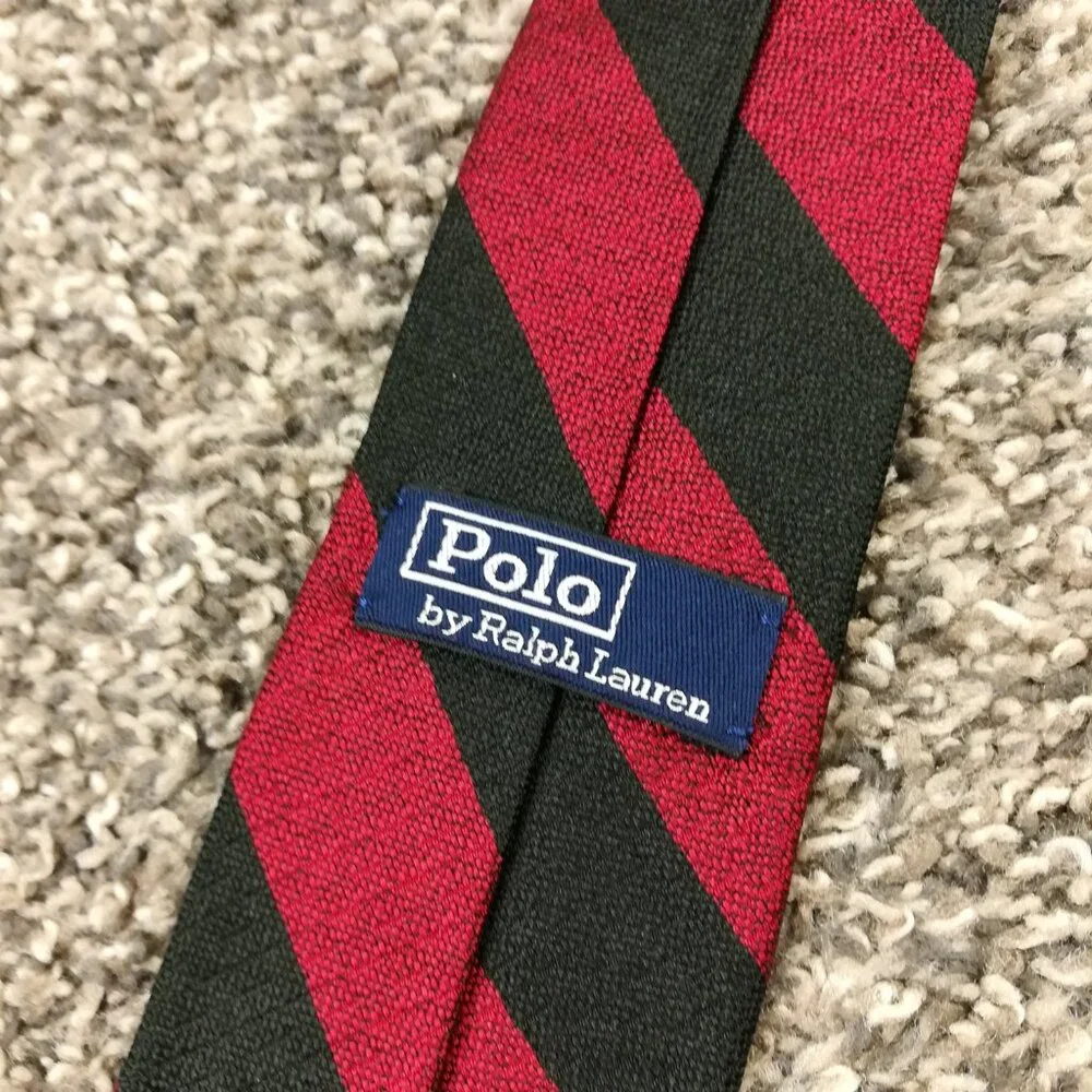 Vintage Polo Ralph Lauren Neck Tie Silk Skinny Repp Striped Red 55.75L Italy